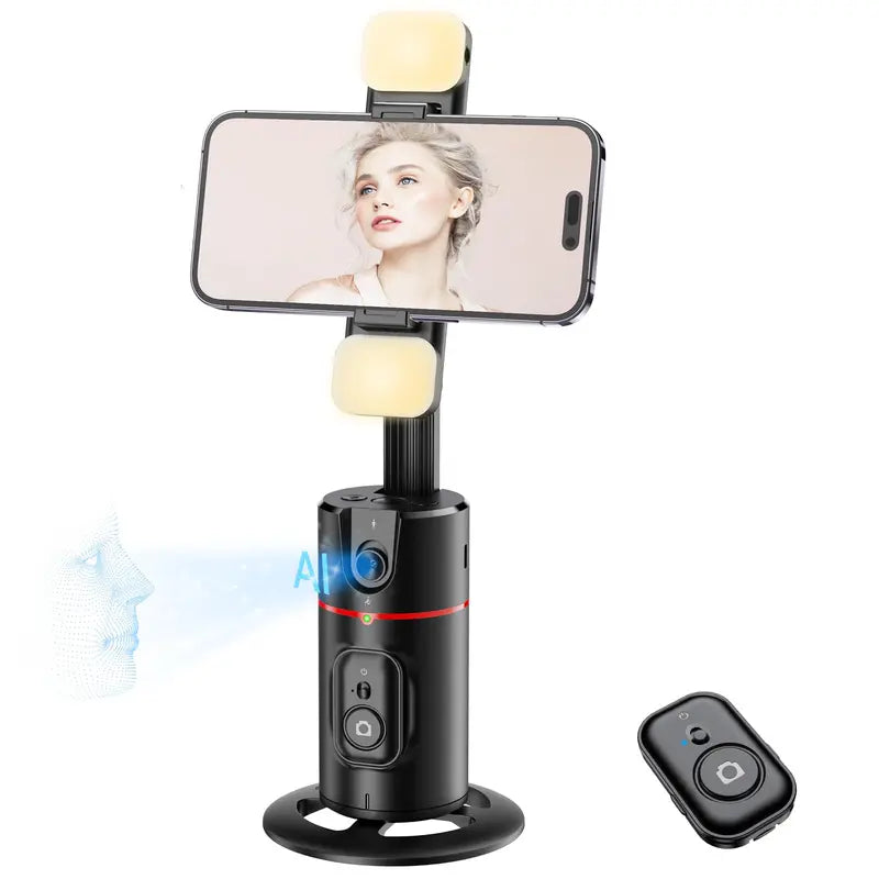 Auto Face Tracking Tripod, No App Required, 360° Rotation Face Body Phone Camera Mount Gesture Control, Smart Shooting Holder for Live Vlog, Streaming Video, Rechargeable Fill Light with 6 Levels of Brightness